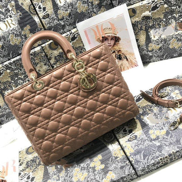 LARGE LADY BAG 32CM BEIGE CANNAGE LAMBSKIN House Of Sarah