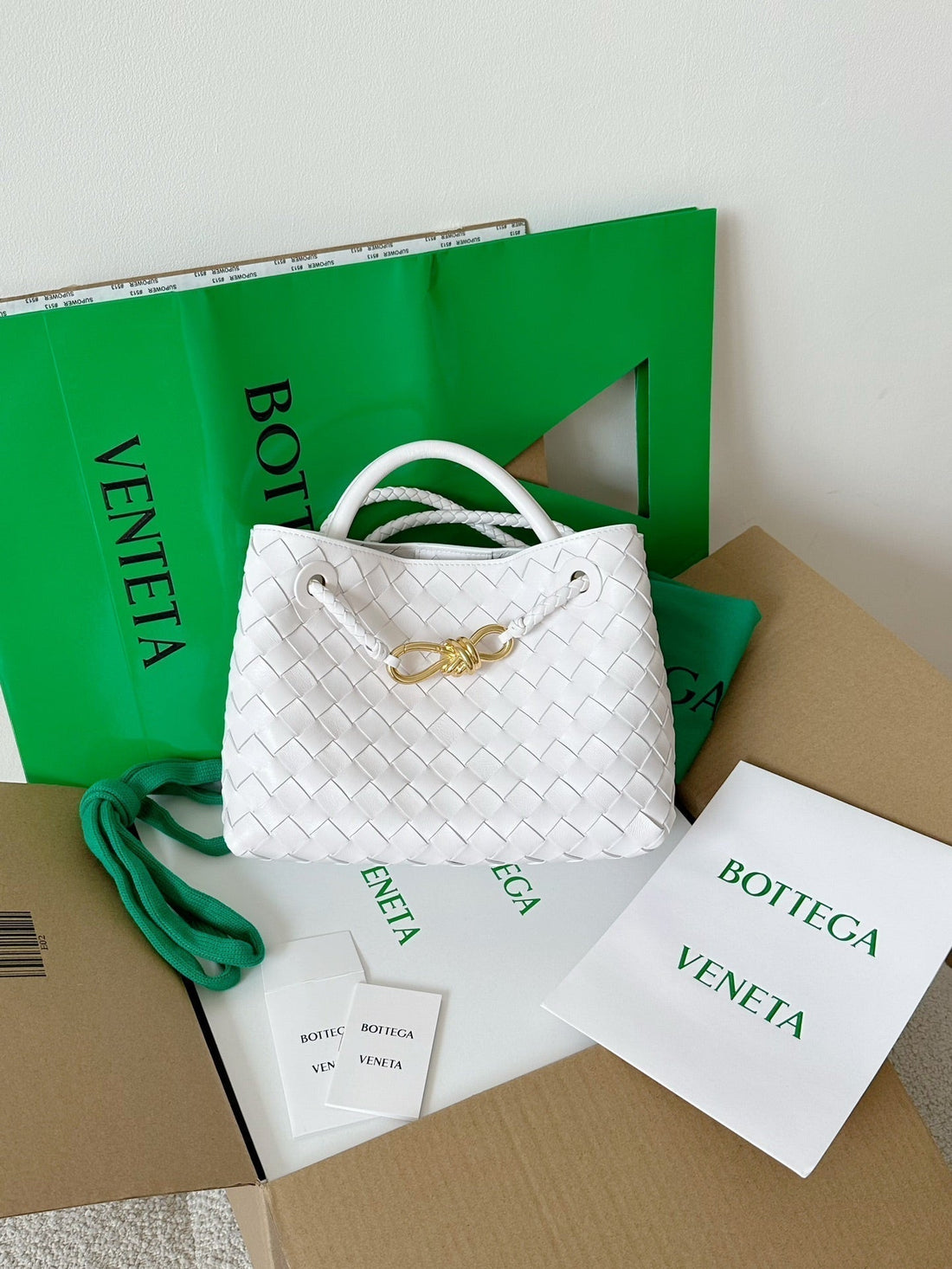 BV SMALL ANDIAMO 25CM WHITE LAMBSKIN by House Of Sarah