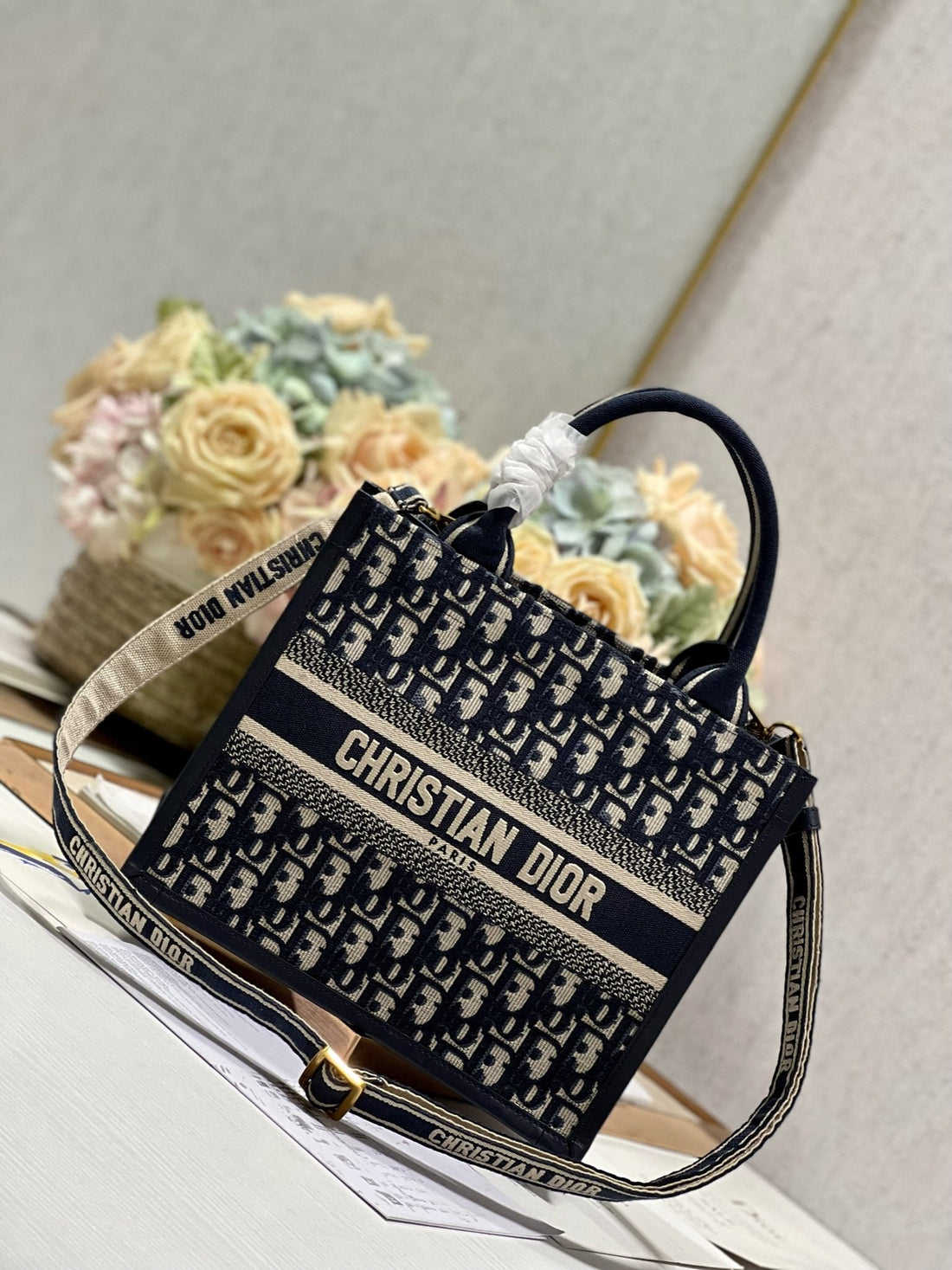 CD SMALL BOOK TOTE 26 BLUE OBLIQUE EMBROIDERY House Of Sarah