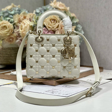 SMALL LADY 20 BUTTERFLY STUD WHITE LAMBSKIN By House Of Sarah