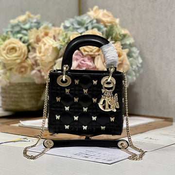 MINI LADY 17 BUTTERFLY STUD BLACK LAMBSKIN House Of Sarah