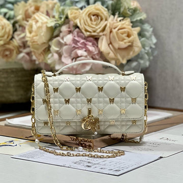 MISS LADY 21 BUTTERFLY STUD WHITE LAMBSKIN House Of Sarah Bags