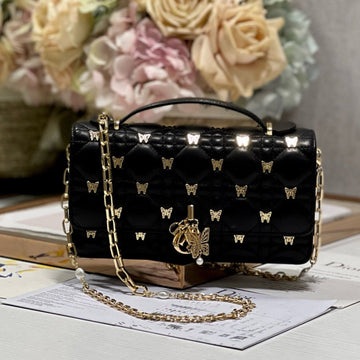 MISS LADY 21 BUTTERFLY STUD BLACK LAMBSKIN House Of Sarah Bags