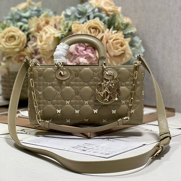 MEDIUM LADY D-JOY 26 BUTTERFLY STUD OLIVE LAMBSKIN House Of Sarah Bags