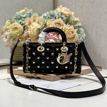 MEDIUM LADY D-JOY 26 BUTTERFLY STUD BLACK LAMBSKIN House Of Sarah Bags