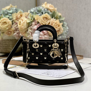 SMALL LADY D-JOY 22 BUTTERFLY STUD BLACK LAMBSKIN House Of Sarah