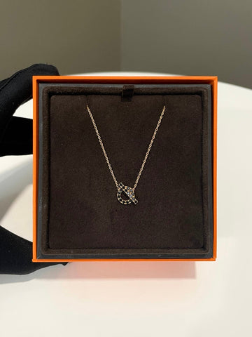 Hermes Finesse Chaine Necklace Black 18K Rose Gold