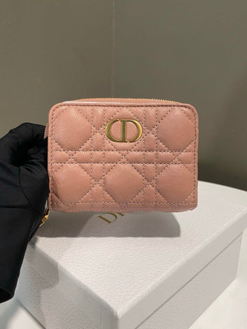 Dior Caro Compact Wallet Rose Des Vents Grainy Calfskin