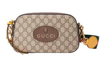 GUCCI Neo   Metallic Tiger Head Logo Stripe Webbing Shoulder Messenger Bag Unisex / / Brown / Yellow 476466-K9GVT-8856