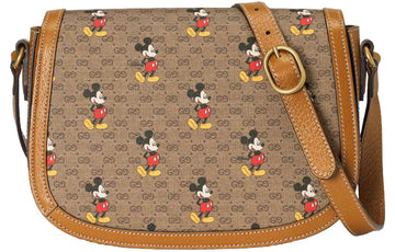 (WMNS) GUCCI x Disney Crossover Mickey Mo  Printing Logo Leather Logo Canvas Saddle Bag Shoulder Messenger Bag Small Unisex Ebony / Brown 602694-HWUBM-8559