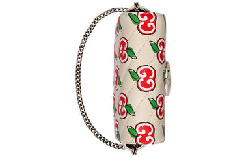 (WMNS) GUCCI GG Marmont Silver Logo Apple Pattern Leather Chain Shoulder Messenger Bag Mini White / Red Valentine's Day limited 476433-1W8AN-9086
