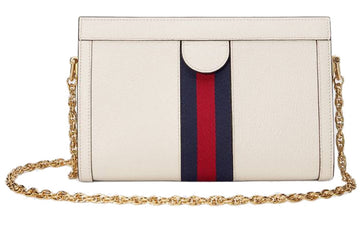 (WMNS) GUCCI Ophidia Gold Logo Stripe Webbing Leather Chain Shoulder Messenger Bag Small White Classic 503877-DJ2DG-8454
