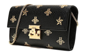 (WMNS) GUCCI Padlock Metallic Bee Star Printing Leather Chain Wallet Shoulder Bag Armpit Black Handbag 453506-DJ2KG-8474