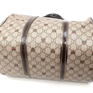 GUCCI Boston Bag GG Supreme Women's Beige Brown PVC Patent Leather 193603 Hand Plus