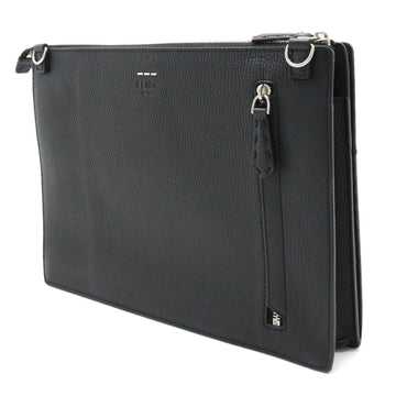 FENDI Selleria Stitch FF Clutch Bag Second Handbag Leather Black 7V99