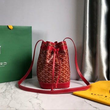 PETIT FLOT BUCKET BAG 22 IN CLASSIC RED GOYARDINE CANVAS AND LAMBSKIN TRIM House Of Sarah