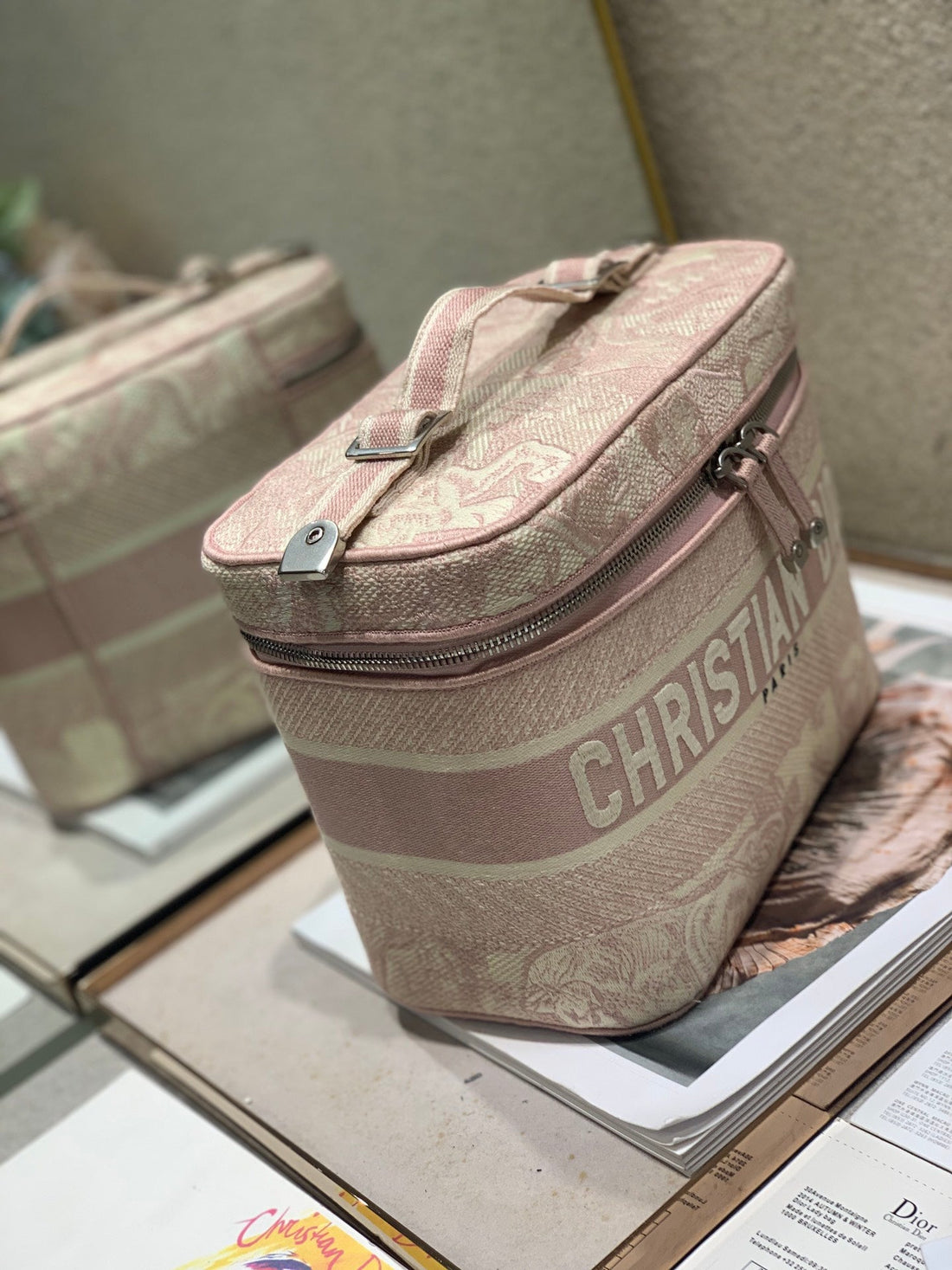 CROSSBODY MINI 18 VANITY CASE IN PEACH PINK MONOGRAM OBLIQUE JACQUARD By House Of Sarah
