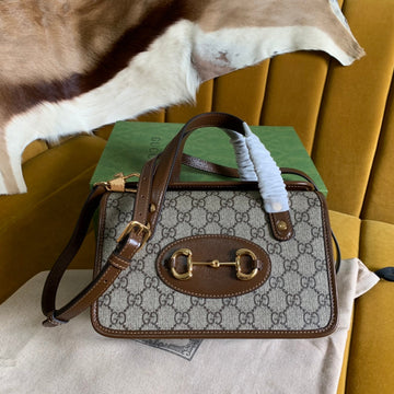 GG HORSEBIT 1955 MINI 23 BAG IN BEIGE CANVAS AND BROWN CALFSKIN House Of Sarah Bags