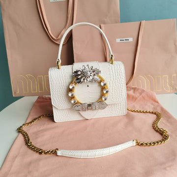 LADY 20 HANDBAG IN CROCODILE PATTERN WHITE CALFSKIN House Of Sarah