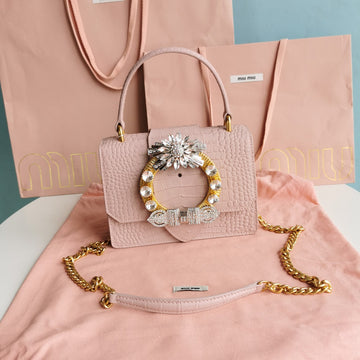 LADY 20 HANDBAG IN CROCODILE PATTERN PINK PASTEL CALFSKIN House Of Sarah Bags