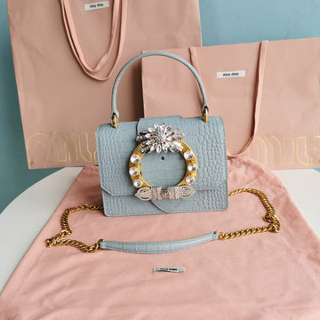 LADY 20 HANDBAG IN CROCODILE PATTERN BLUE MINT CALFSKIN House Of Sarah Bags