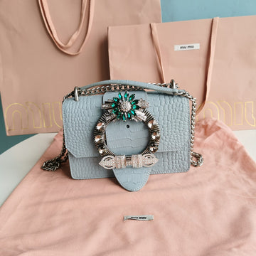 LADY 20 HANDBAG IN CROCODILE PATTERN BLUE PASTEL CALFSKIN House Of Sarah