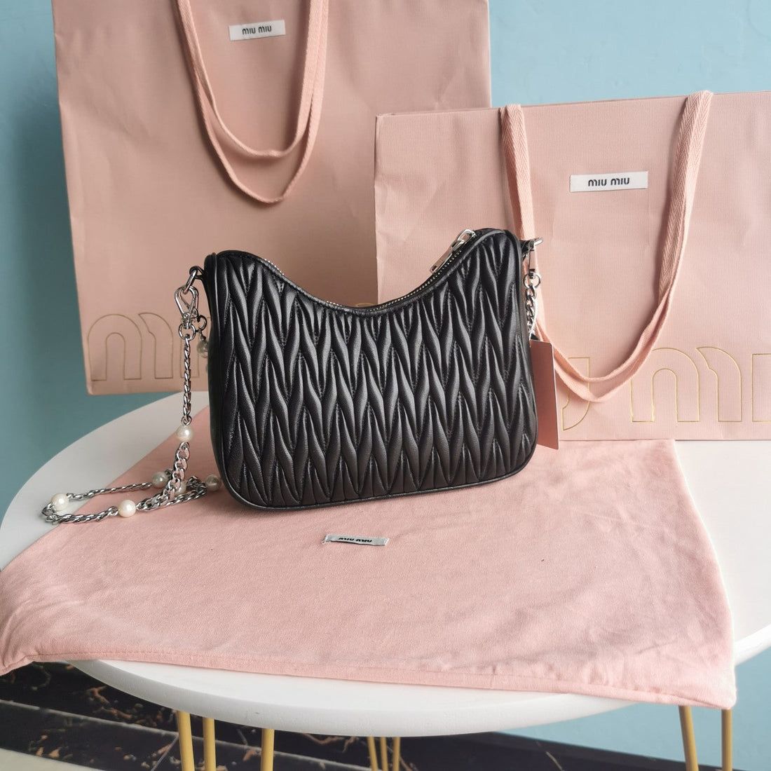 CRYSTAL CHAIN 21 BAG IN BLACK LAMBSKIN By House Of Sarah