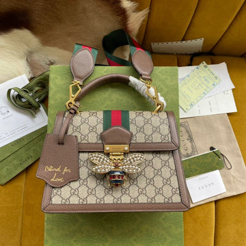 GG MINI 25 HANDBAG IN BEIGE CANVAS AND BROWN CALFSKIN House Of Sarah
