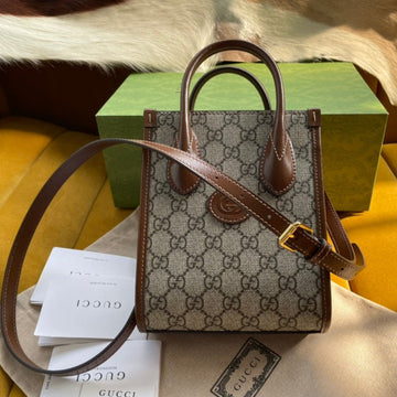 MINI TOTE 20 BAG IN BEIGE CANVAS AND BROWN CALFSKIN House Of Sarah Bags