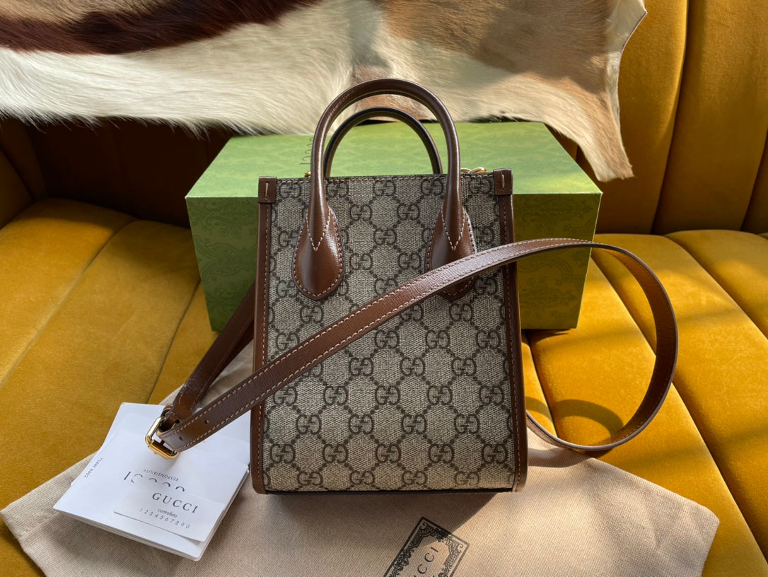 MINI TOTE 20 BAG IN BEIGE CANVAS AND BROWN CALFSKIN House Of Sarah Bags