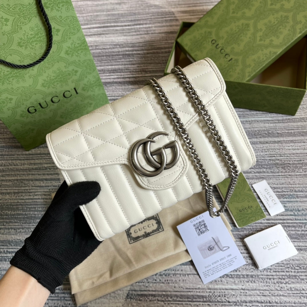 GG MARMONT MINI 20 SHOULDER BAG IN WHITE CALFSKIN House Of Sarah