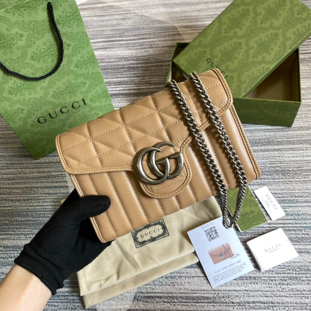 GG MARMONT MINI 20 SHOULDER BAG IN CAMEL BROWN CALFSKIN House Of Sarah Bags