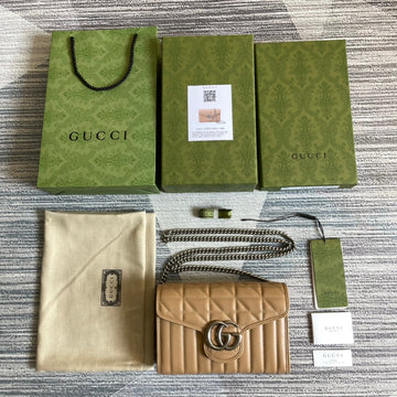 GG MARMONT MINI 20 SHOULDER BAG IN CAMEL BROWN CALFSKIN House Of Sarah Bags