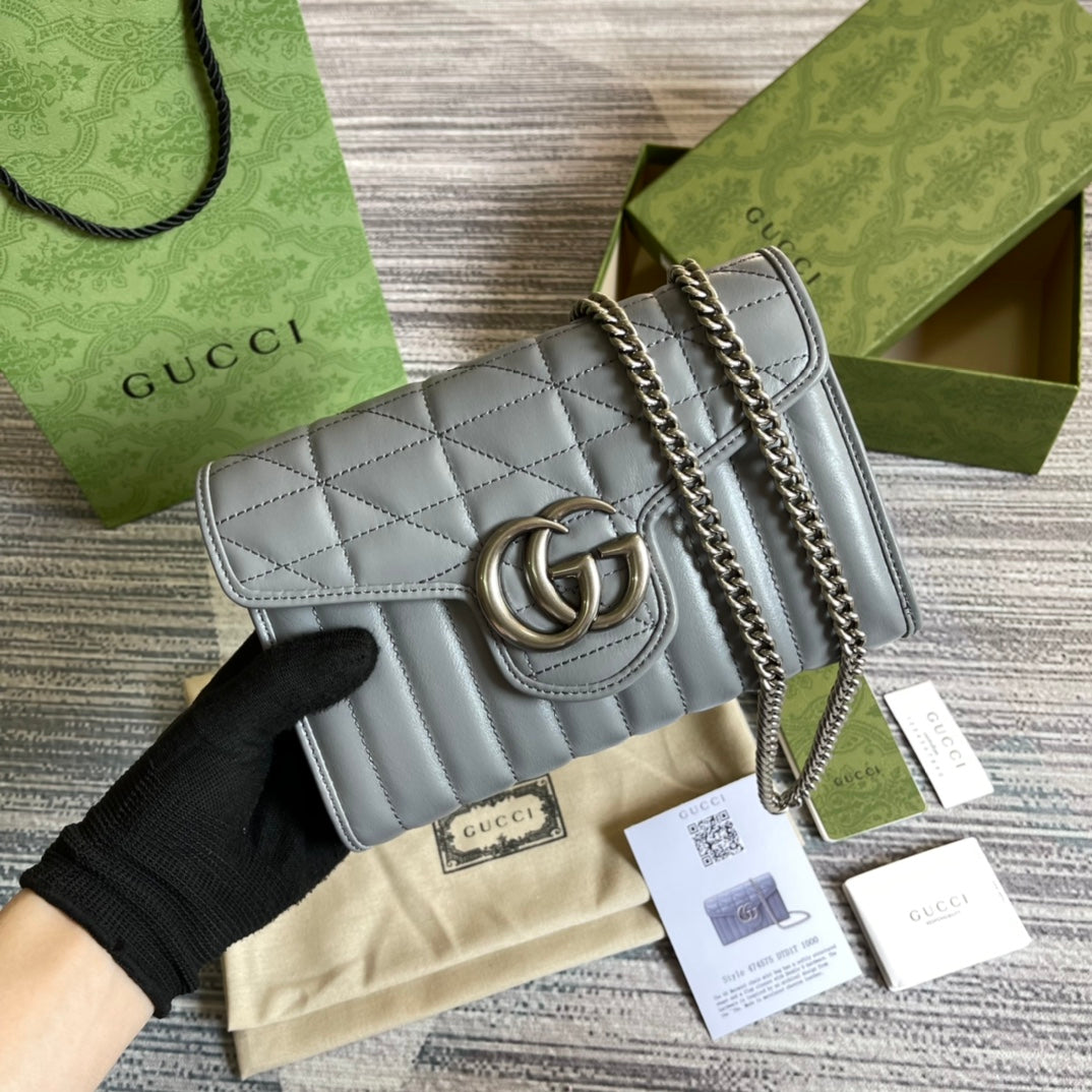 GG MARMONT MINI 20 SHOULDER BAG IN GREY CALFSKIN by House Of Sarah