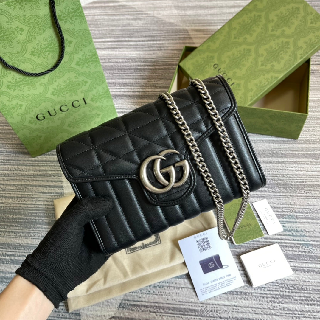 GG MARMONT MINI 20 SHOULDER BAG IN BLACK CALFSKIN House Of Sarah