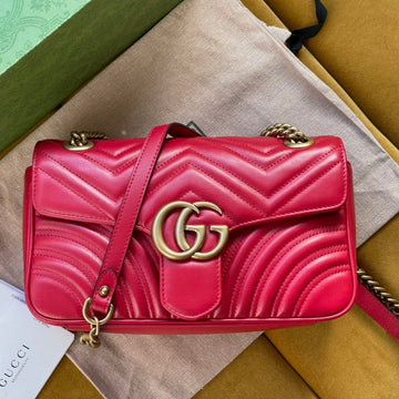 GG MARMONT MATELASSÉ LARGE 26 BAG RED PINK CALFSKIN House Of Sarah Bags