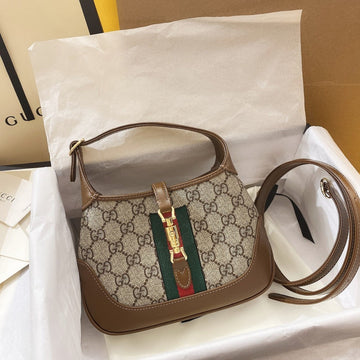 JACKIE 1961 MINI 19 SHOULDER BAG IN BEIGE CANVAS AND BROWN CALFSKIN House Of Sarah