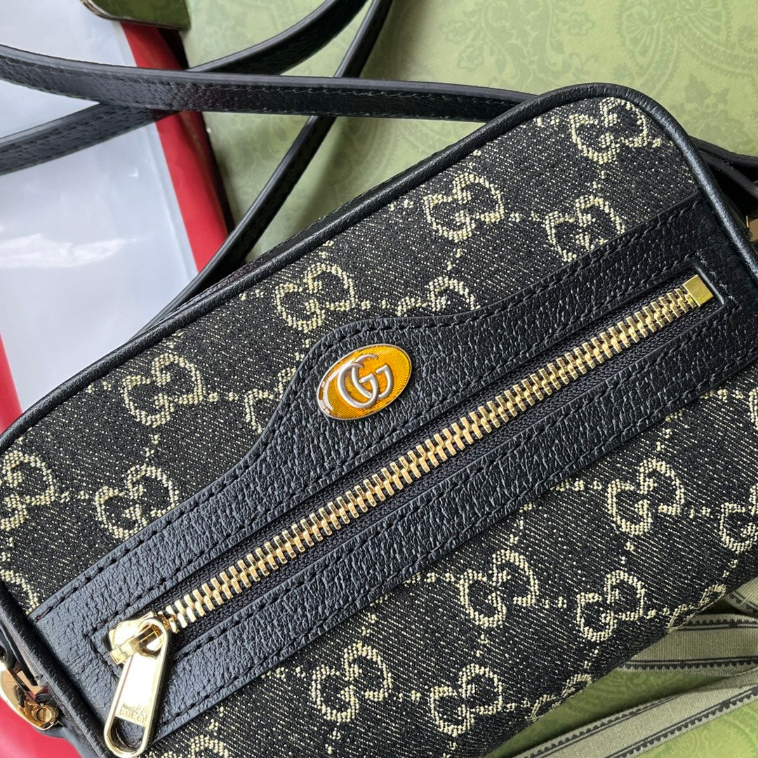 DENIM SHOULDER BAG 17 BLACK WITH LEATHER TRIM House Of Sarah Bags