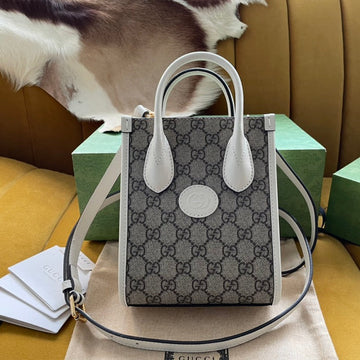 MINI TOTE 20 BAG IN BEIGE CANVAS AND WHITE CALFSKIN by House Of Sarah