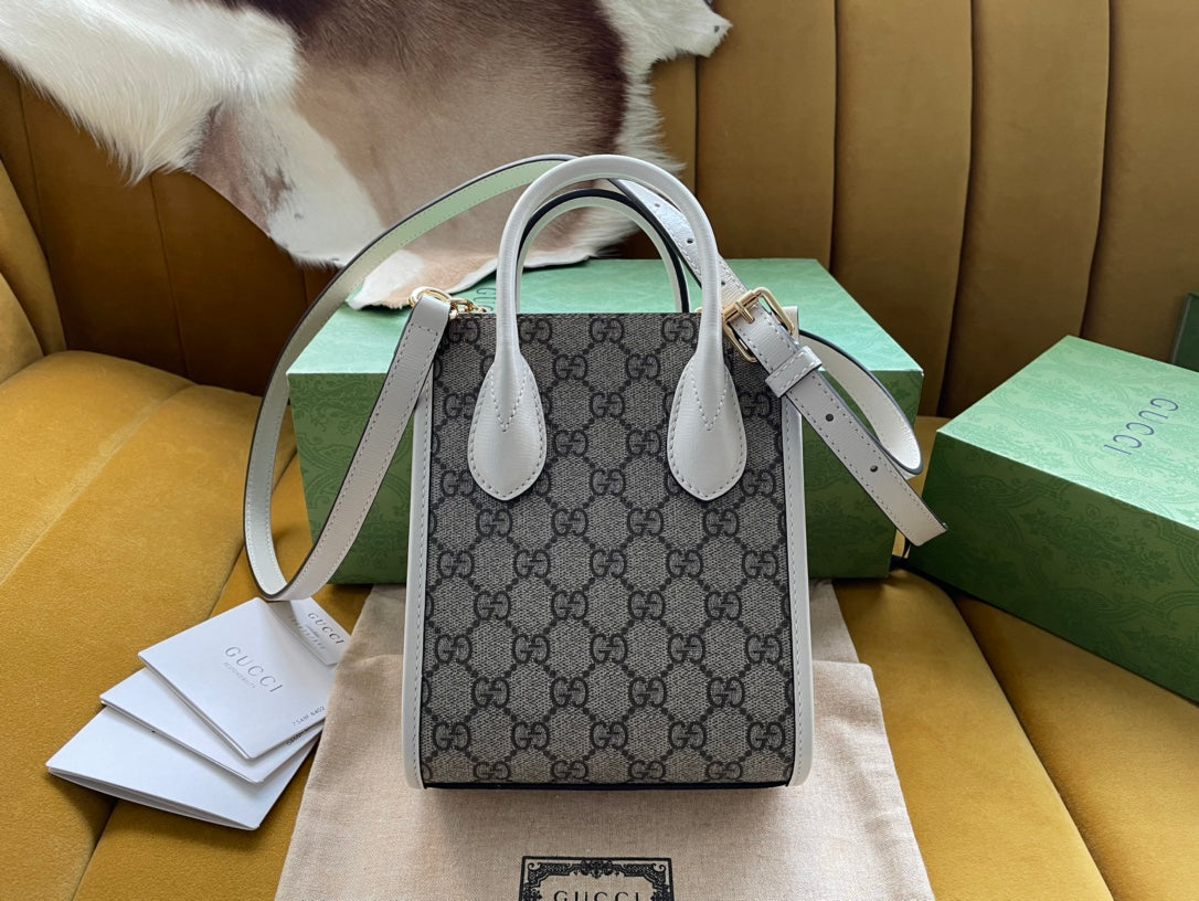 MINI TOTE 20 BAG IN BEIGE CANVAS AND WHITE CALFSKIN House Of Sarah Bags