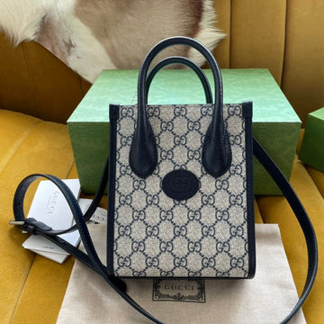 MINI TOTE 20 BAG IN BEIGE CANVAS AND BLACK CALFSKIN House Of Sarah