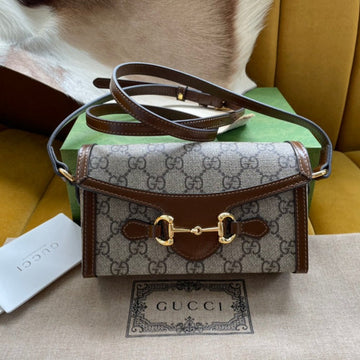 GG HORSEBIT 1955 MINI 18 BAG BEIGE CANVAS AND BROWN CALFSKIN House Of Sarah