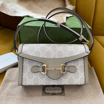 GG HORSEBIT 1955 MINI 18 BAG WHITE CANVAS AND BEIGE CALFSKIN by House Of Sarah