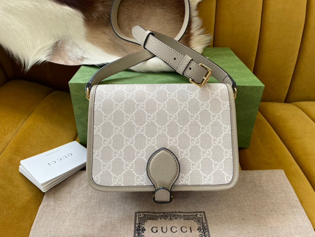 MINI CROSSBODY 20 BAG WITH INTERLOCKING G IN BEIGE CANVAS House Of Sarah Bags