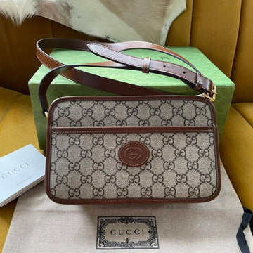 BAG WITH INTERLOCKING G 22 IN BEIGE EBONY CANVAS AND BROWN CALFSKIN TRIM House Of Sarah