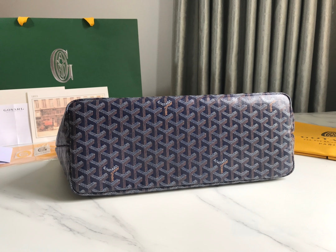 CHIEN GRIS BAG 33 IN NAVY BLUE GOYARDINE CANVAS AND TAN CALFSKIN TRIM House Of Sarah
