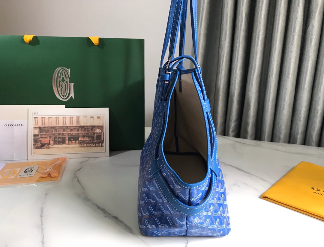 CHIEN GRIS BAG 33 IN SAPPHIRE BLUE GOYARDINE CANVAS AND TAN CALFSKIN TRIM House Of Sarah Bags