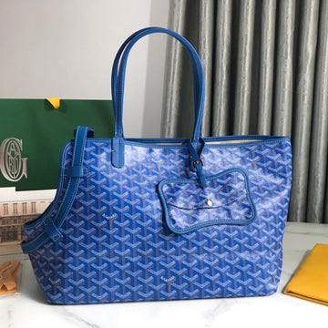 CHIEN GRIS BAG 33 IN SAPPHIRE BLUE GOYARDINE CANVAS AND TAN CALFSKIN TRIM House Of Sarah Bags