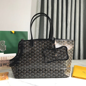 CHIEN GRIS BAG 33 IN BLACK GOYARDINE CANVAS AND TAN CALFSKIN TRIM House Of Sarah