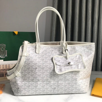 CHIEN GRIS BAG 33 IN WHITE GOYARDINE CANVAS AND TAN CALFSKIN TRIM House Of Sarah